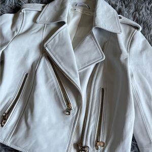 Blanc Noir White Leather Moto Jacket Asymmetrical Zipper